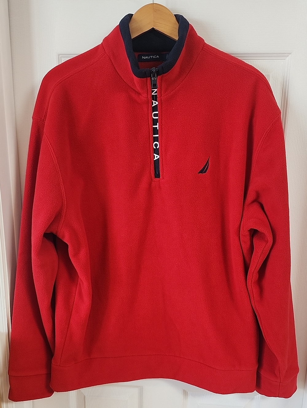 Nautica Men's Red Half-Zip Fleece with Navy Trim